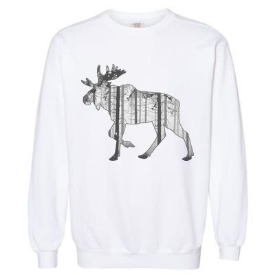 Moose Forest Silhouette Grey Style Garment-Dyed Sweatshirt