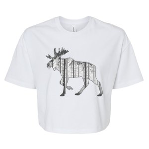 Moose Forest Silhouette Grey Style Bella+Canvas Jersey Crop Tee