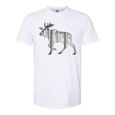 Moose Forest Silhouette Grey Style Softstyle CVC T-Shirt