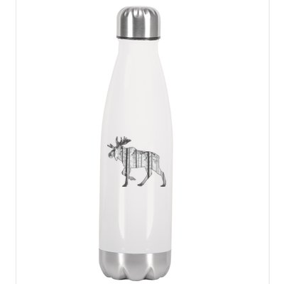 Moose Forest Silhouette Grey Style Stainless Steel Insulated Water Bottle