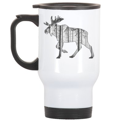 Moose Forest Silhouette Grey Style Stainless Steel Travel Mug