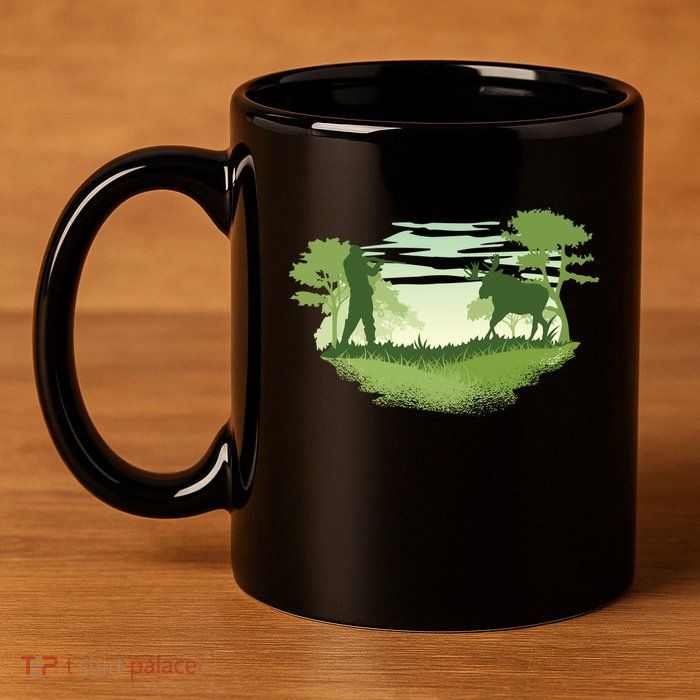 Moose Hunting 11oz C Handle Ceramic Mug