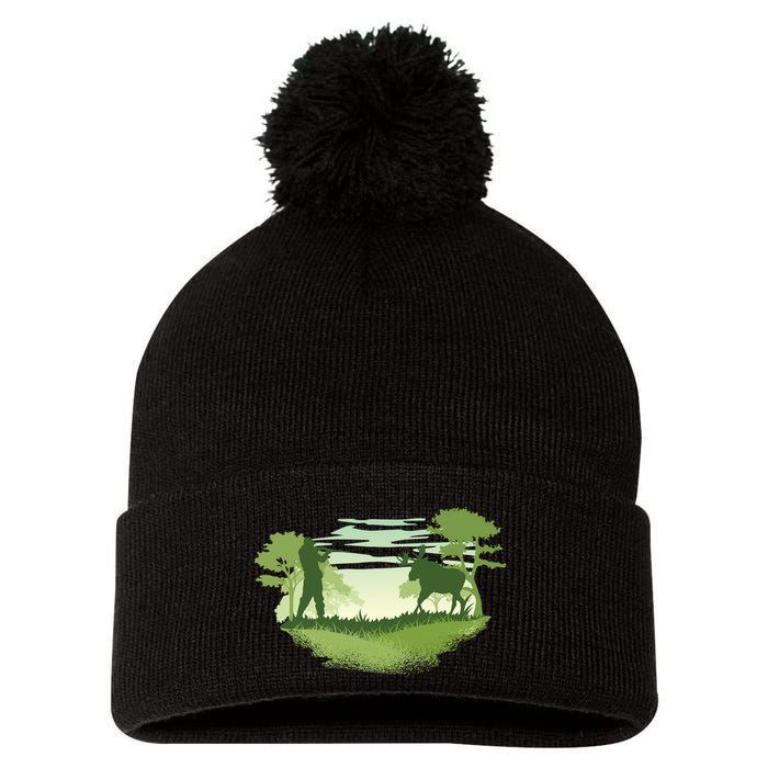 Moose Hunting Pom Pom 12in Knit Beanie