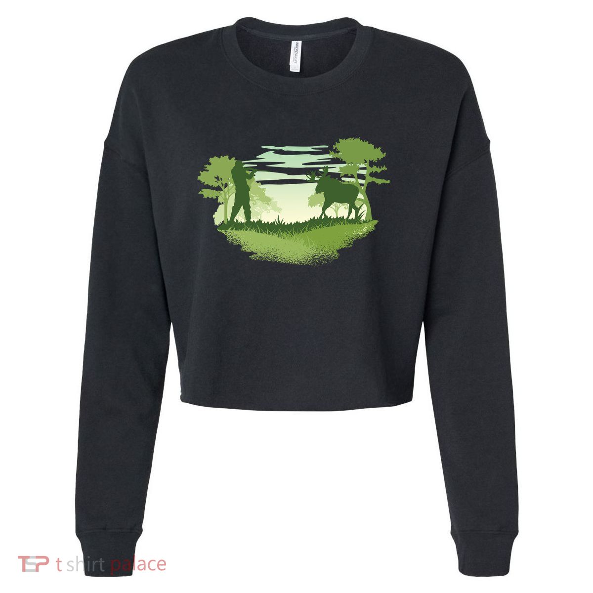 Moose Hunting Cropped Pullover Crew