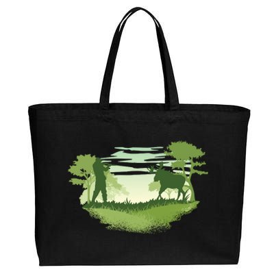 Moose Hunting Cotton Canvas Jumbo Tote