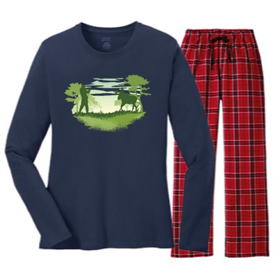 Moose Hunting Women's Long Sleeve Flannel Pajama Set 