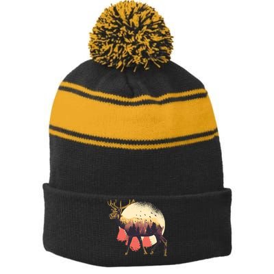 Moose Nature Stripe Pom Pom Beanie