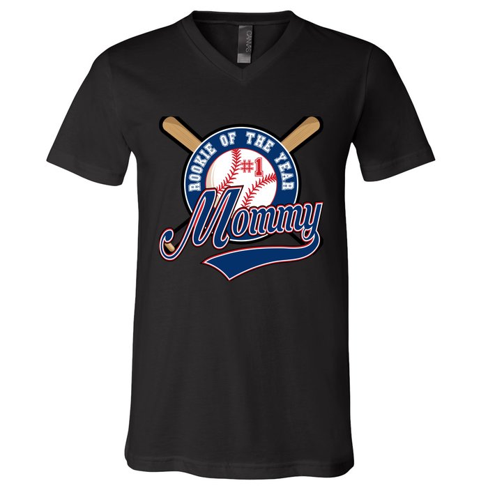 Mommy of Rookie 1st Birthday Baseball Theme Matching Party V-Neck T-Shirt