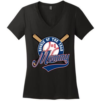 Mommy of Rookie 1st Birthday Baseball Theme Matching Party Women's V-Neck T-Shirt