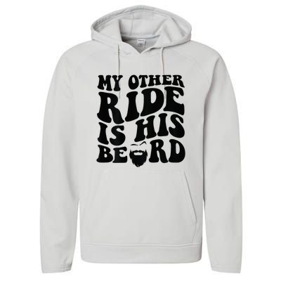 My Other Ride Is His Beard Retro Groovy Performance Fleece Hoodie