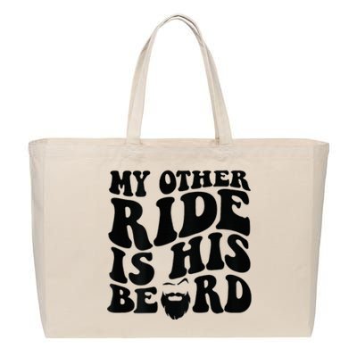 My Other Ride Is His Beard Retro Groovy Cotton Canvas Jumbo Tote