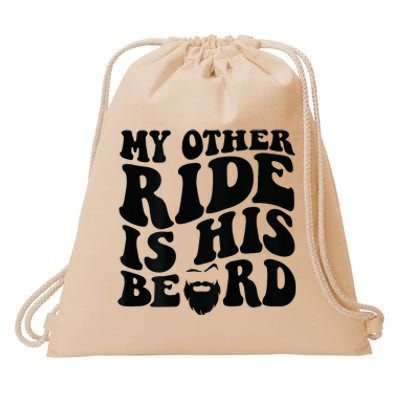 My Other Ride Is His Beard Retro Groovy Drawstring Bag