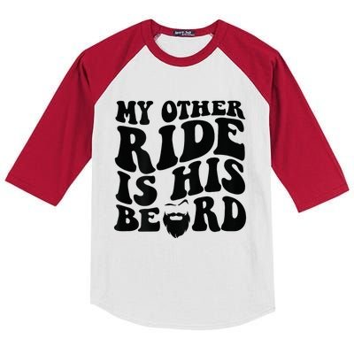 My Other Ride Is His Beard Retro Groovy Kids Colorblock Raglan Jersey