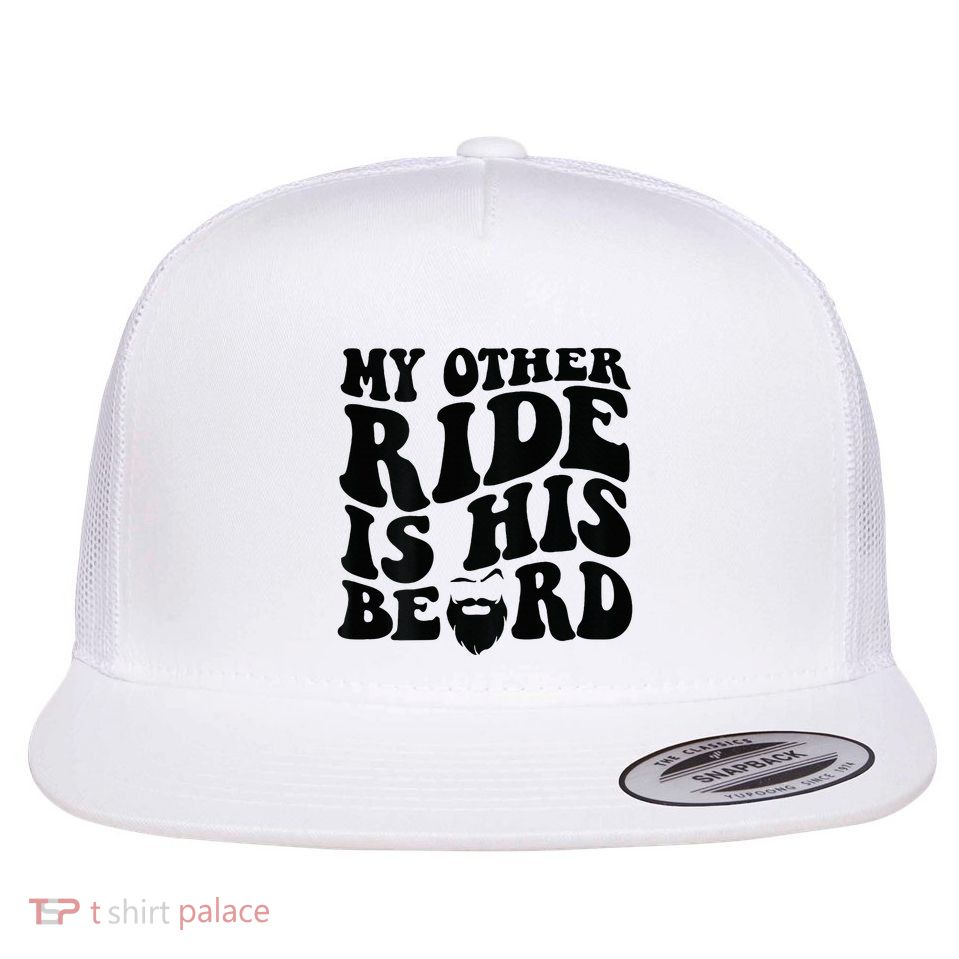 My Other Ride Is His Beard Retro Groovy Flat Bill Trucker Hat