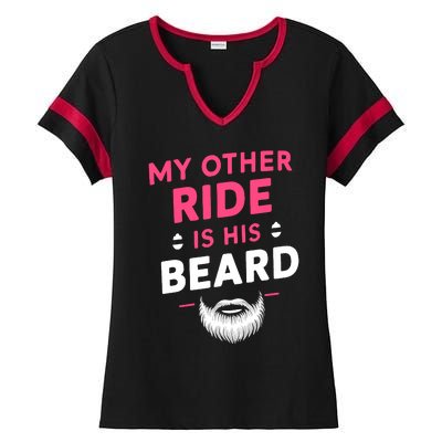 My Other Ride Is His Beard Funny Retro Beard Ladies Halftime Notch Neck Tee