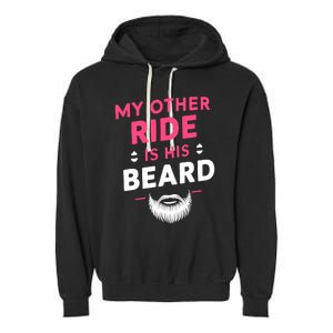 My Other Ride Is His Beard Funny Retro Beard Garment-Dyed Fleece Hoodie