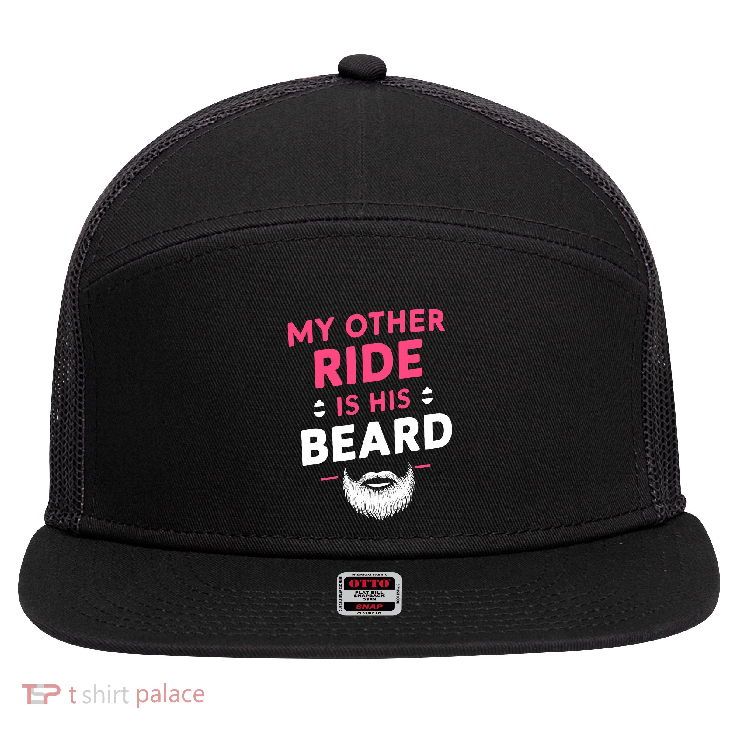 My Other Ride Is His Beard Funny Retro Beard 7 Panel Mesh Trucker Snapback Hat