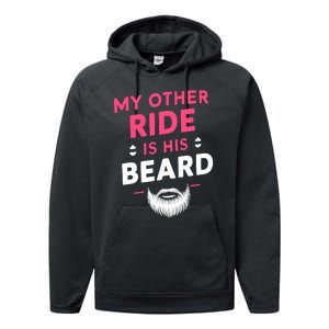 My Other Ride Is His Beard Funny Retro Beard Performance Fleece Hoodie