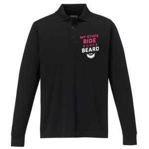 My Other Ride Is His Beard Funny Retro Beard Performance Long Sleeve Polo