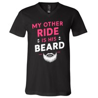 My Other Ride Is His Beard Funny Retro Beard V-Neck T-Shirt