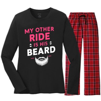 My Other Ride Is His Beard Funny Retro Beard Women's Long Sleeve Flannel Pajama Set 