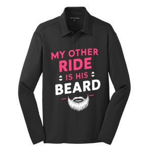 My Other Ride Is His Beard Funny Retro Beard Silk Touch Performance Long Sleeve Polo