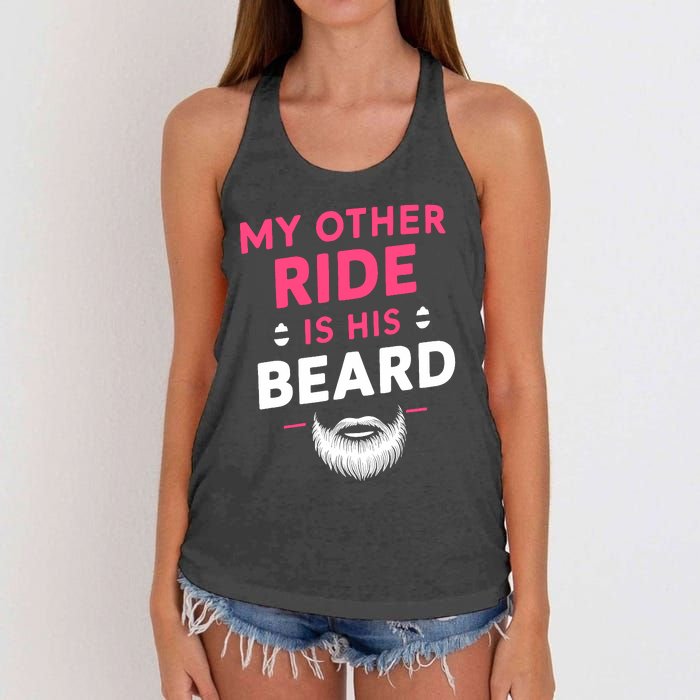 My Other Ride Is His Beard Funny Retro Beard Women's Knotted Racerback Tank