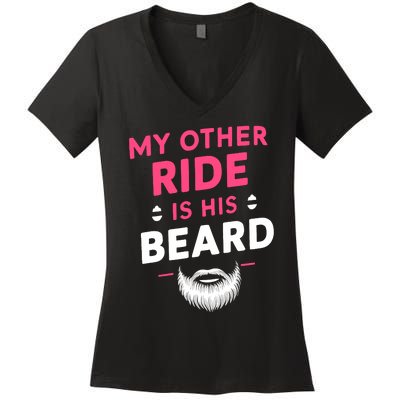 My Other Ride Is His Beard Funny Retro Beard Women's V-Neck T-Shirt