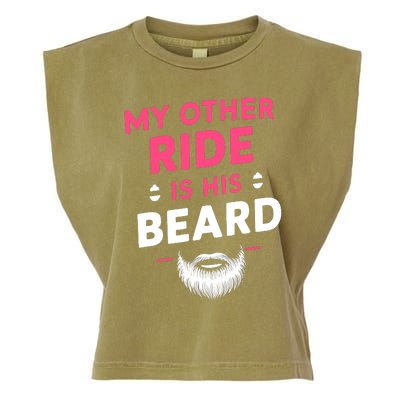 My Other Ride Is His Beard Funny Retro Beard Garment-Dyed Women's Muscle Tee