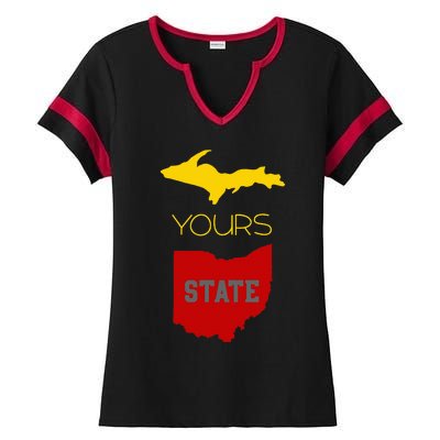 Michigan Ohio Rivalry Up Yours State Funny Ladies Halftime Notch Neck Tee