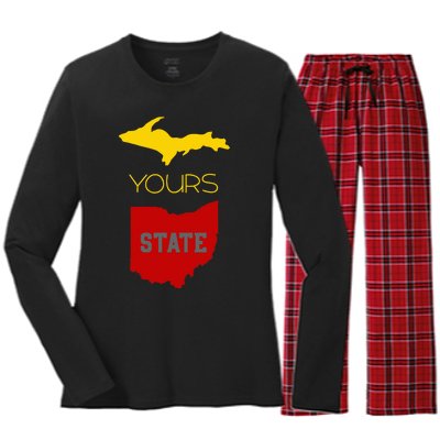 Michigan Ohio Rivalry Up Yours State Funny Women's Long Sleeve Flannel Pajama Set 