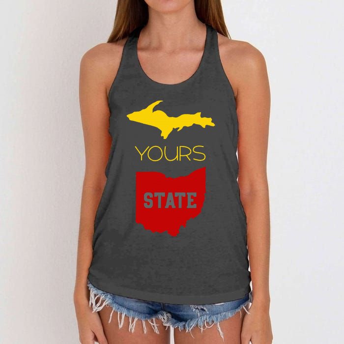 Michigan Ohio Rivalry Up Yours State Funny Women's Knotted Racerback Tank