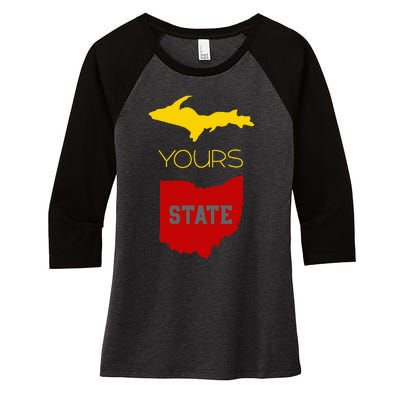 Michigan Ohio Rivalry Up Yours State Funny Women's Tri-Blend 3/4-Sleeve Raglan Shirt