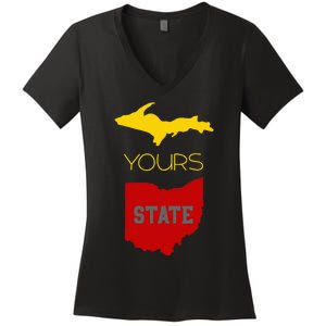 Michigan Ohio Rivalry Up Yours State Funny Women's V-Neck T-Shirt