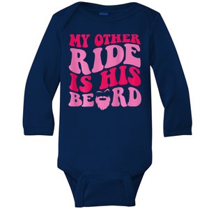 My Other Ride Is His Beard Retro Groovy On Back Baby Long Sleeve Bodysuit