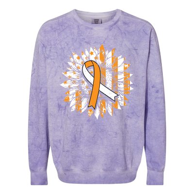 Ms Orange Ribbon Multiple Sclerosis Awareness Sunflower Gift Colorblast Crewneck Sweatshirt