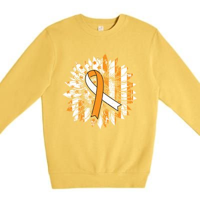 Ms Orange Ribbon Multiple Sclerosis Awareness Sunflower Gift Premium Crewneck Sweatshirt