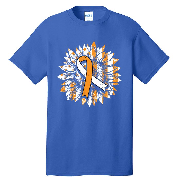 Ms Orange Ribbon Multiple Sclerosis Awareness Sunflower Gift Tall T-Shirt