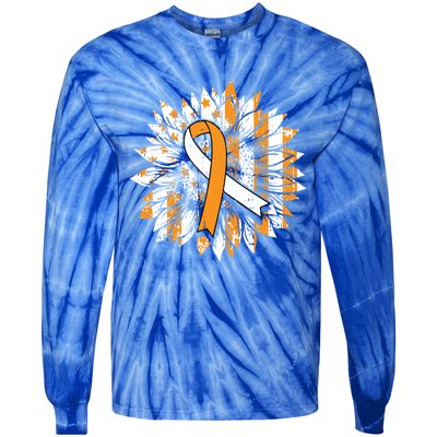 Ms Orange Ribbon Multiple Sclerosis Awareness Sunflower Gift Tie-Dye Long Sleeve Shirt