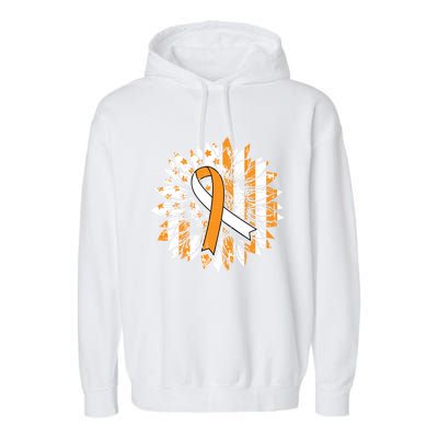 Ms Orange Ribbon Multiple Sclerosis Awareness Sunflower Gift Garment-Dyed Fleece Hoodie