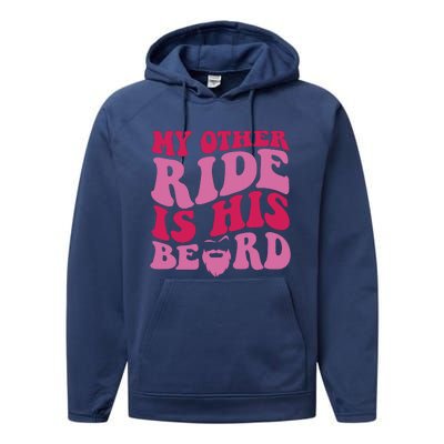 My Other Ride Is His Beard Retro Groovy On Back Performance Fleece Hoodie