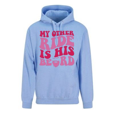 My Other Ride Is His Beard Retro Groovy On Back Unisex Surf Hoodie