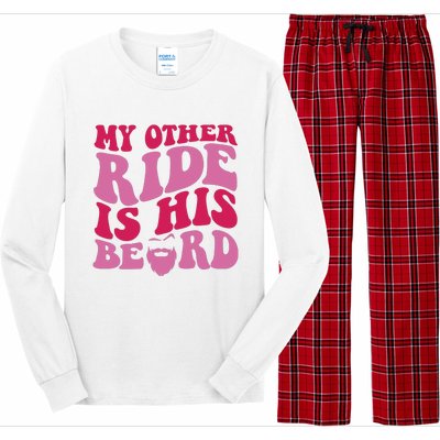 My Other Ride Is His Beard Retro Groovy On Back Long Sleeve Pajama Set