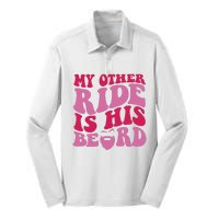 My Other Ride Is His Beard Retro Groovy On Back Silk Touch Performance Long Sleeve Polo