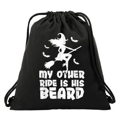 My Other Ride Is His Beard Funny Witch Halloween 2022 Drawstring Bag