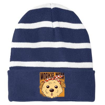 Morkie Mom Striped Beanie with Solid Band