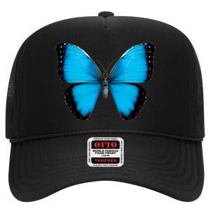 Morpho Butterfly Close Up 3D High Crown Mesh Back Trucker Hat