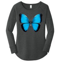 Morpho Butterfly Close Up 3D Women's Perfect Tri Tunic Long Sleeve Shirt