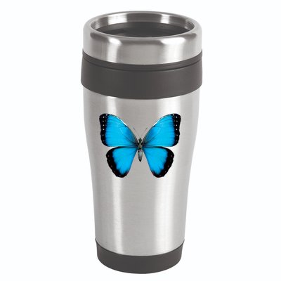 Morpho Butterfly Close Up 3D 16oz Travel Tumbler