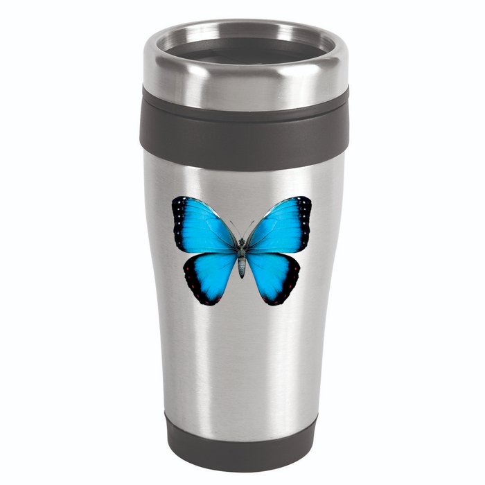 Morpho Butterfly Close Up 3D 16oz Travel Tumbler